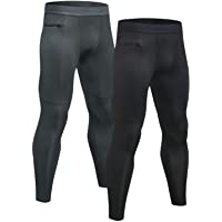 Niksa 2 Piezas Mallas Hombre Running Leggings Deporte Pantalones Largos de Compresión(Negro Gris)